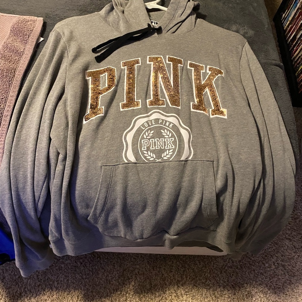 PINK Victoria's Secret Gray Hoodie with Gold Accents